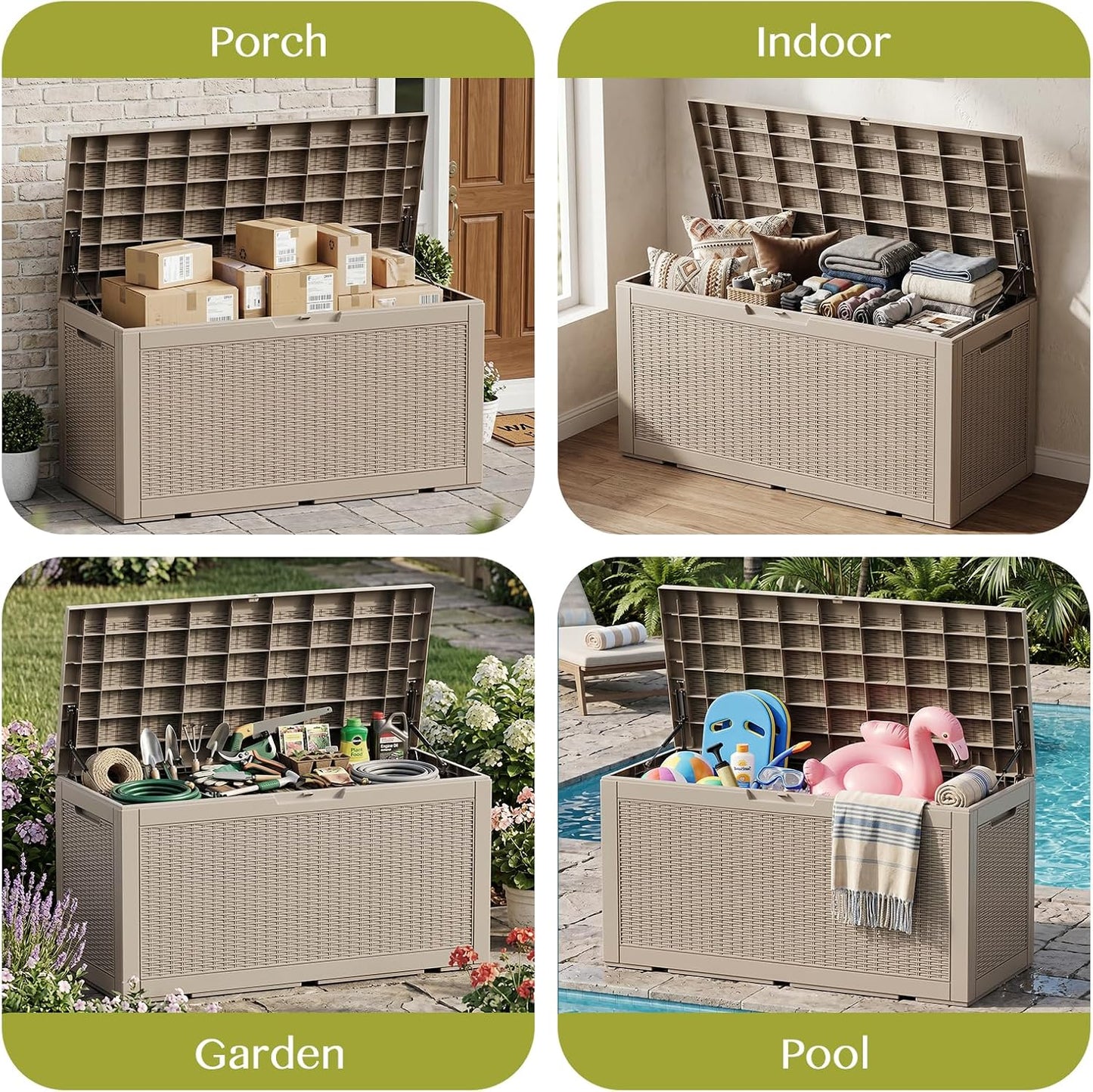 Waterproof Outdoor Storage Box Outside Deck Box Lockable Resin Bench UV Resistant Furniture Cushion Pool Tool Float Bin Patio Garden Porch (Black, 120 Gallon)