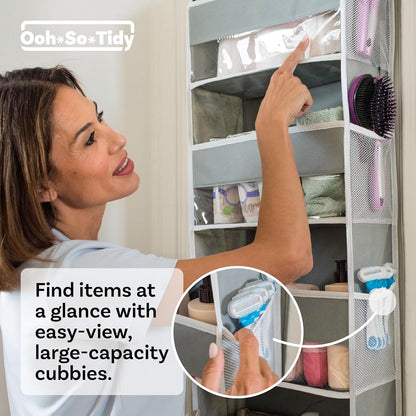 OOH SO Tidy Over Door Organizer - 5-Tier Hanging Organizer with 5 Large Pockets & 10 Mesh Pockets - Ideal for Craft Room, Nursery, Kids Room, Dorm Storage & Shoe Organization (Grey, 15 x 55.5 x 6.5”)