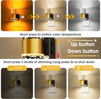 L LOHAS LED Night Light,Dimmable Night Lights Plug into Wall, 2 Pack Acrylic Nightlight with 0-100 LM Adjustable Brightness, 3000K Plug in Night Light with Dusk to Dawn Sensor, for Bathroom Hallway