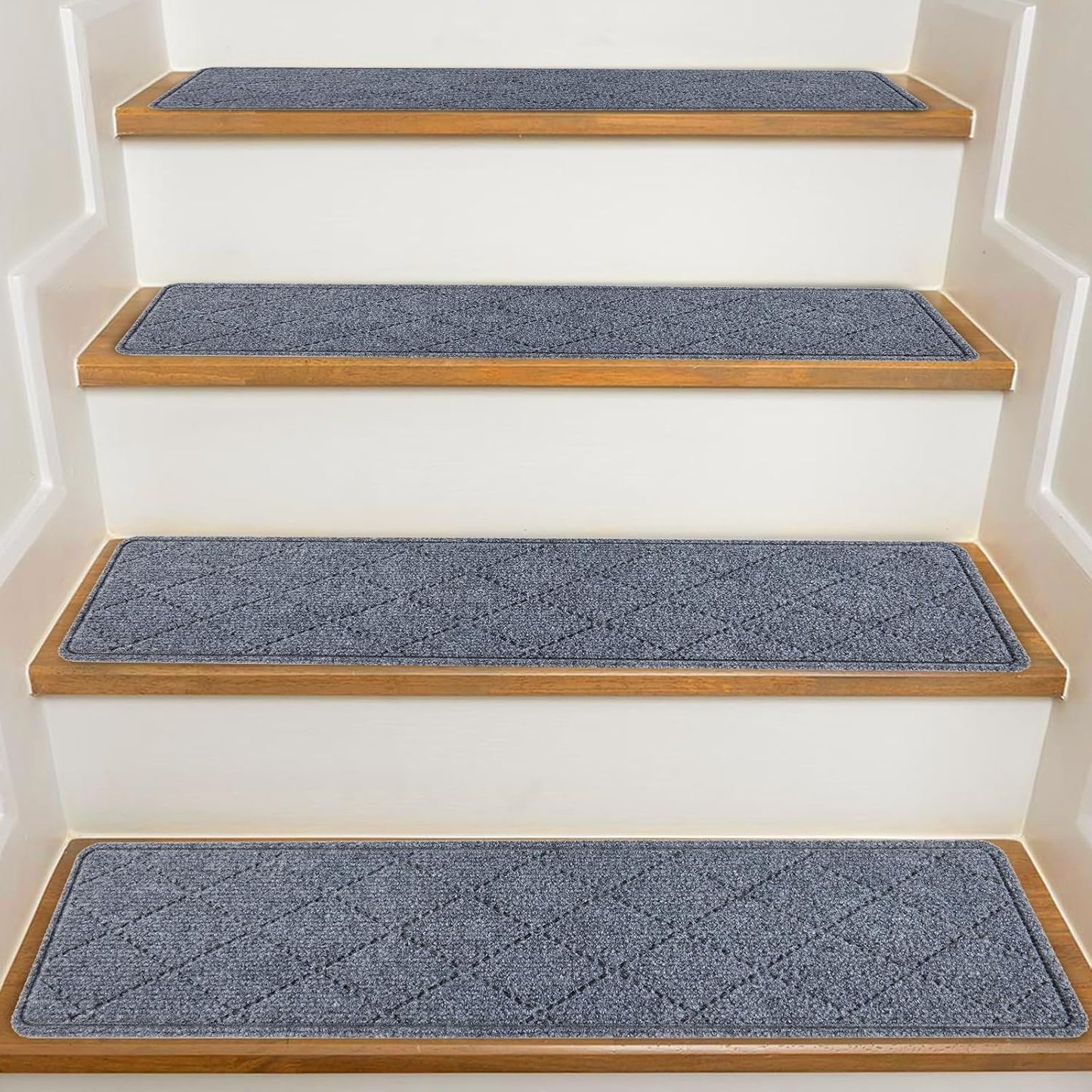 KOOTETA Stair Treads for Wooden Steps Indoor, 15 Pack 8" X 30" Non Slip Carpet Stair Treads with Reusable Adhesive for Kids Elders and Dogs, Surface Polyester TPR Backing Stair Runner Rugs, Dark Grey