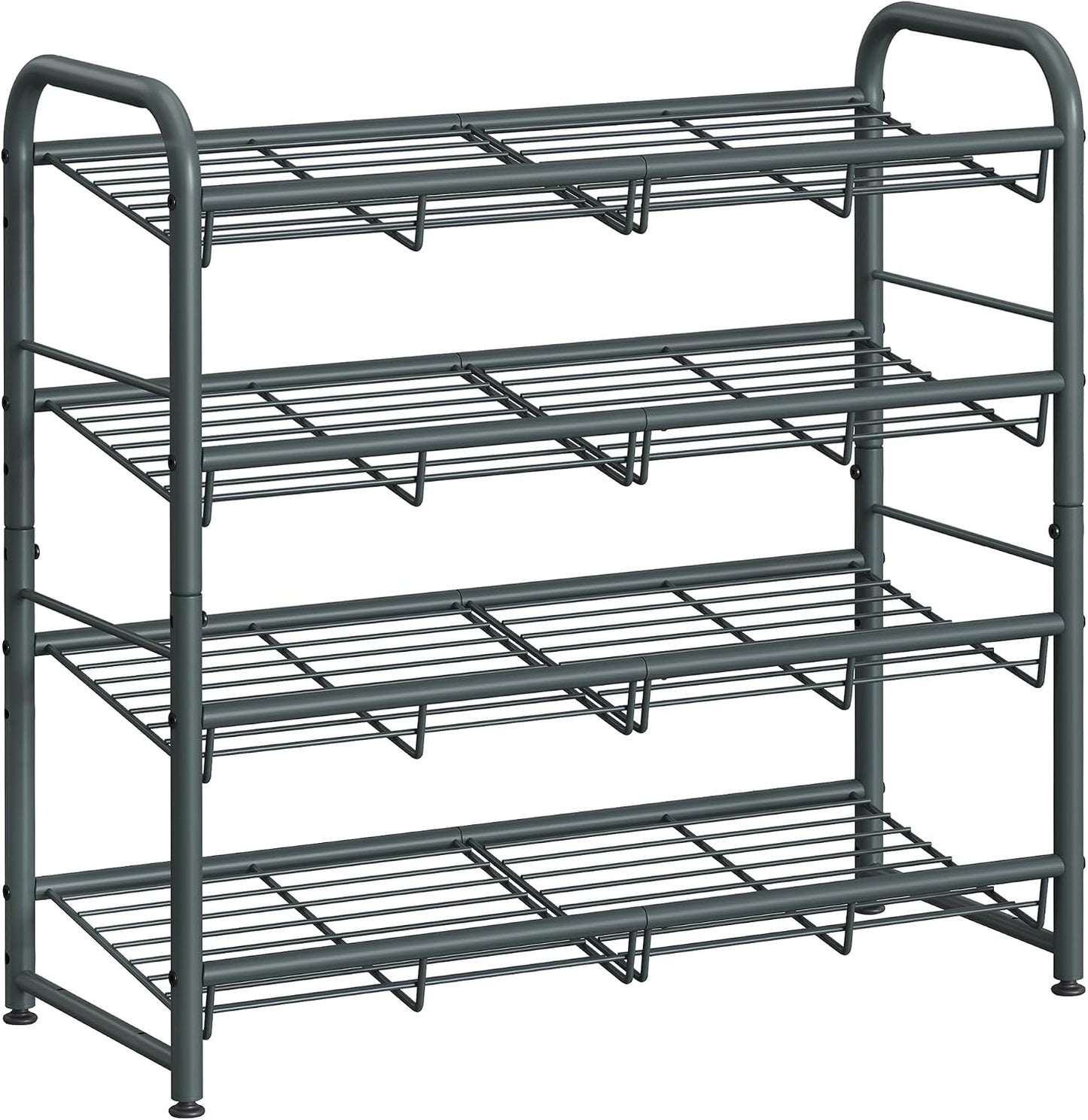 SONGMICS Stackable Shoe Rack, 4 Tier Metal Shoes Rack Storage Shelf, Holds up to 16 Pairs Shoes, Adjustable Slanted Shelves Shoe Tower Organizer for Closet Entryway Small Spaces, Black