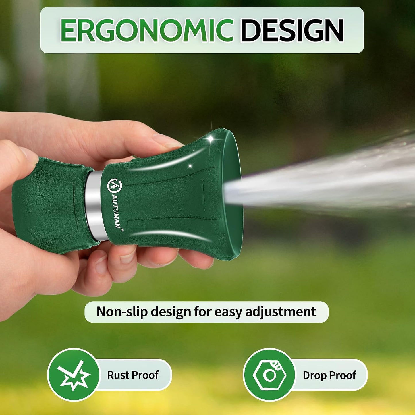 AUTOMAN Garden Hose Nozzle Heavy Duty, Fireman Hose Nozzle, High Pressure Water Hose Sprayer Nozzle, Adjustable Spray Nozzles for Washing Car, Cleaning Ground, Watering Plants, Showing Pets
