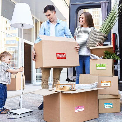 170 Home Moving Labels, 3.4 x 2 inches, 8-Color Coded Packing Box Stickers with Fragile and Blank Customizable Labels