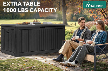 YITAHOME 100 Gallon Large Outdoor Deck Box | Waterproof Resin Storage Box, Lockable Indoor Outdoor Storage Container for Patio Furniture Cushions, Pool Accessories