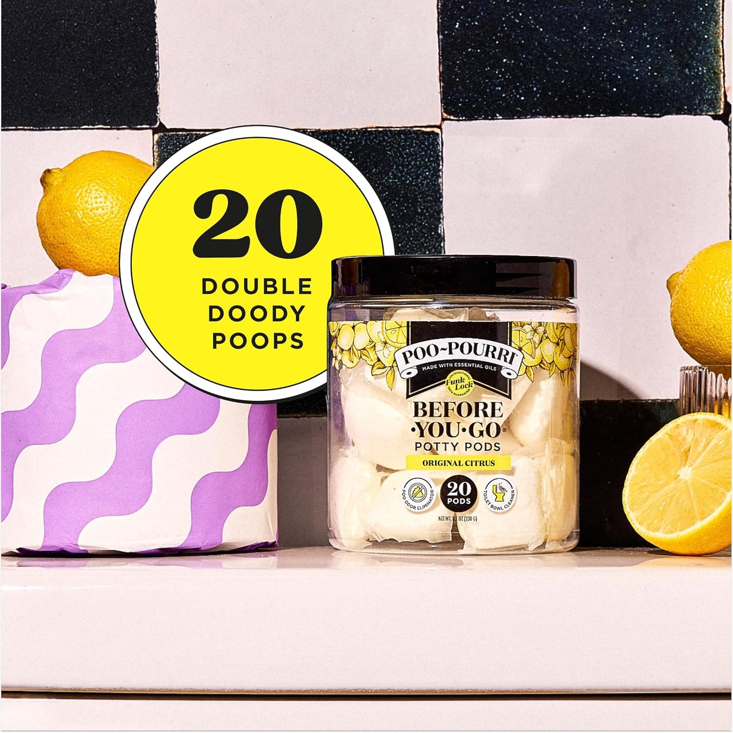 Poo-Pourri Before-You-Go 2-in-1 Toilet Potty Pods, Original Citrus, 5 Ct, Bathroom Odor Deodorizer and Toilet Cleaner with Essential Oils, Lemon, Bergamot and Lemongrass Scent (Pack of 4)