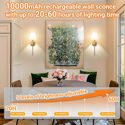 Nekhung Battery Operated Wall Sconces Set of Two, Wireless Battery Wall Light with 10000mAh RGB Dimmable Magnetic Bulb and Remote, Rechargeable Sconce Wall Decor for Bedroom Living Room Hallway