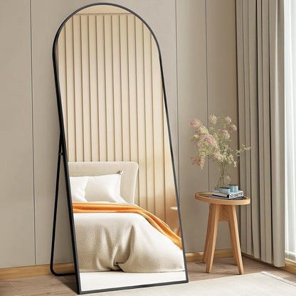 DUMOS 64"x21" Arched Full Length Floor Mirror, Full Body Mirror with Stand, Shatterproof Tempered Glass, Modern Aluminum Alloy Frame, Free Standing or Leaning for Home Decor, Gold