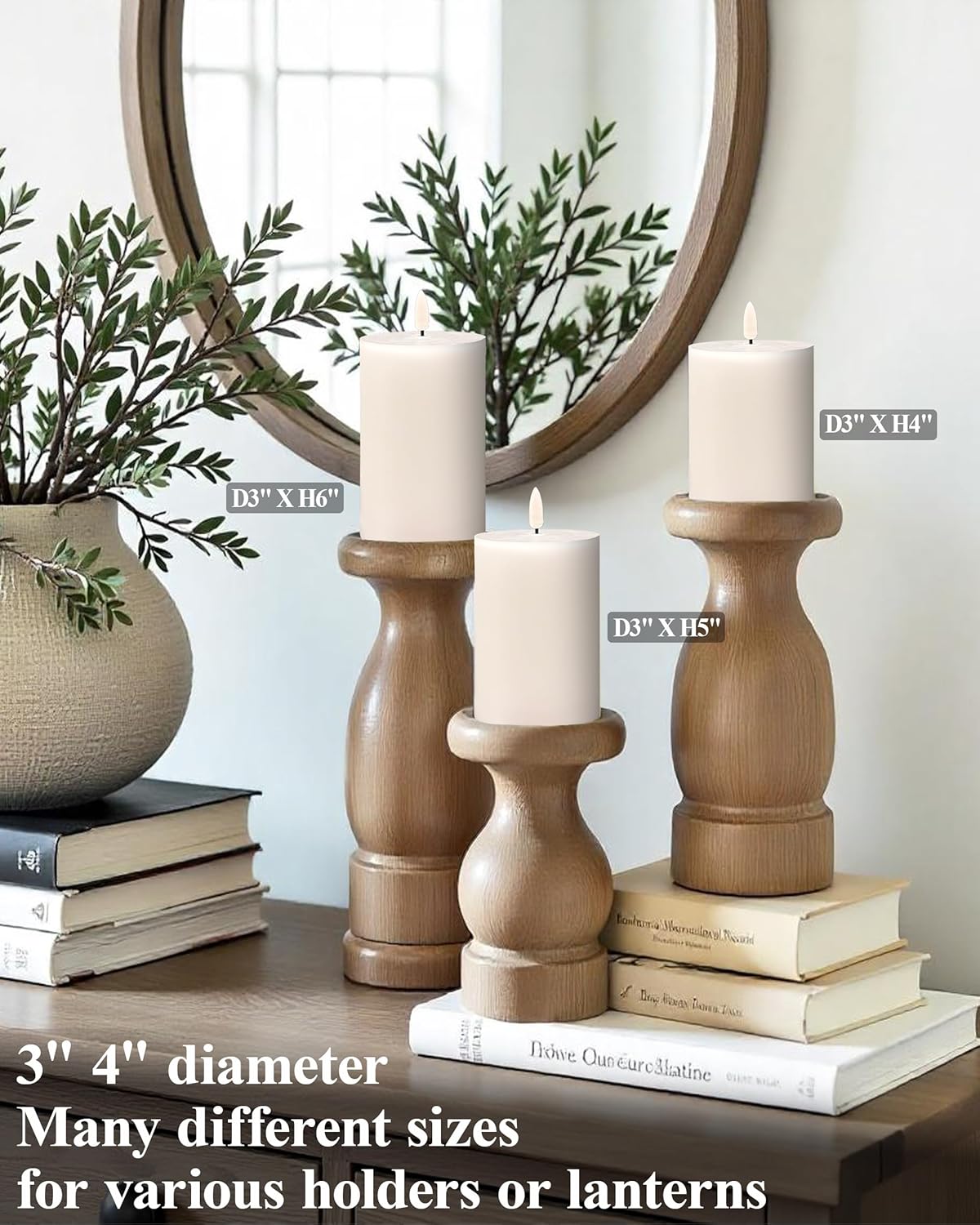 Gmnee 3"x4" Flickering Flameless Candles with Remote Timer, 3" Diameter White Pillar, Real Wax, Set of 2 Large Battery Operated LED Candles for Table and Fireplace Decor (H 4")