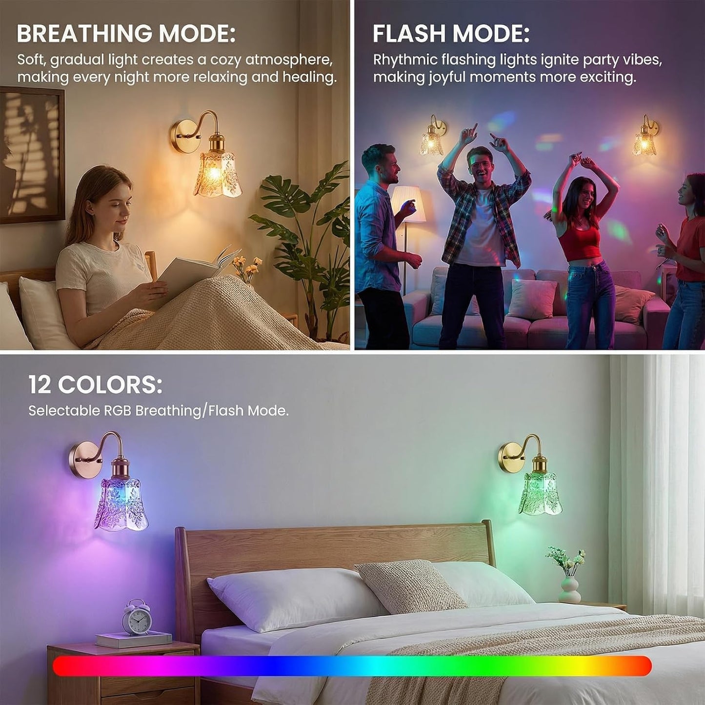 YUNICE Rechargeable Wall Sconces Set of 2 Battery Operated Wall Sconce with Remote Control Dimmable Cordless Wall Lamp with Amber Glass Lampshade Antique Brass Wall Lights for Bedroom Living Room