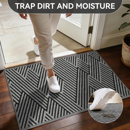 Door Mat Indoor Outside Entrance 17"x30", Low-Profile Non Slip Outdoor Inside Doormat Entryway Mat, Dirt Resistant Absorbent Front Porch Welcome Entry Mats, Washable Easy Clean, Brown