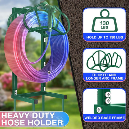 Qatsrin New Garden Hose Holder, Super Stable Water Hose Holders Stand Holds 160-Feet Hose, Rustproof Freestanding Hose Storage Hanger Rack for Outside Yard Lawn Farm, Black
