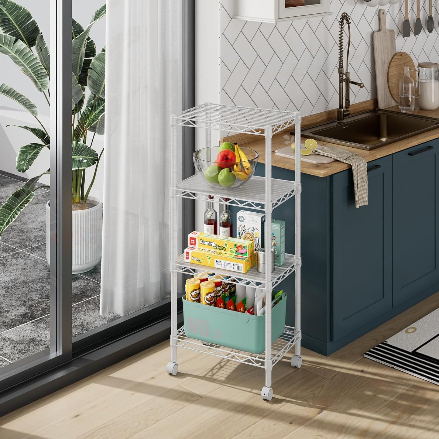 Golpart 4 Tier Adjustable Storage Shelves Metal Utility Shelf Wire Shelving Unit Organizer Rack for Home Kitchen Office Bathroom Pantry Room 12" D x 18" W x 44" H