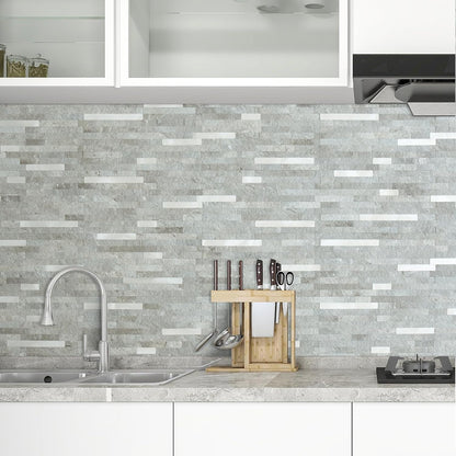 AULIGET 20 Sheets Peel and Stick Backsplash, Black & Grey Wood Look PVC Mixed Metal Stick on Backsplash Tiles for Kitchen