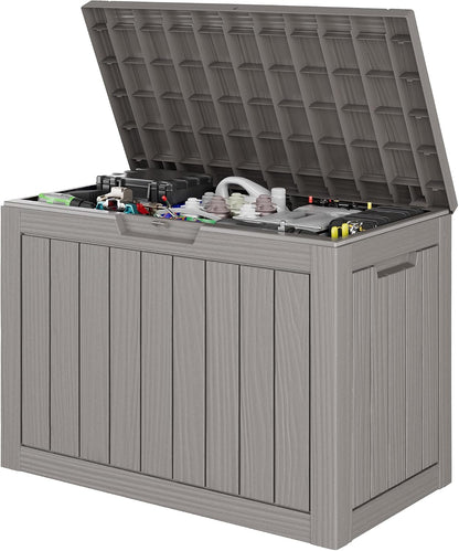 Outdoor Storage Box, 45 Gallon Deck Box with Lockable Lid, Waterproof Resin Storage Bin for Cushions, Garden Tools, Patio Furniture, Grey