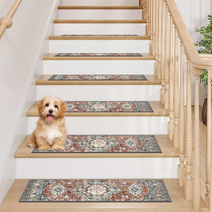 OJIA Stair Treads Non Slip for Wooden Steps Indoor 15PCS Carpet Stair Treads, Rubber Backing Stair Carpet Treads, Residue Free 8"x30" Staircase Step Treads Edging Stair Rugs for Kids & Pets, Gray