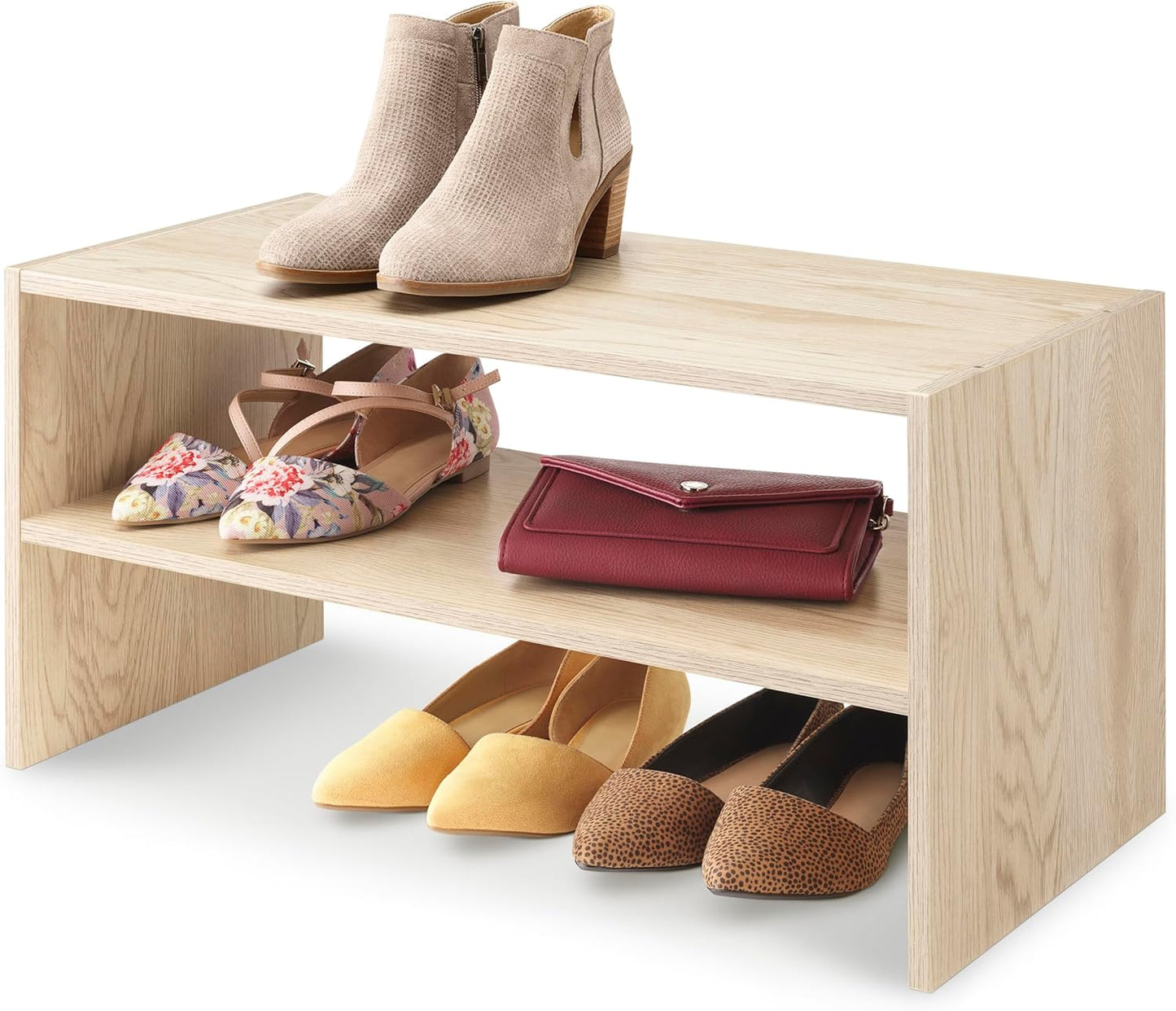 Whitmor Wood Stackable 2-Shelf Shoe Rack, White, 24 inches