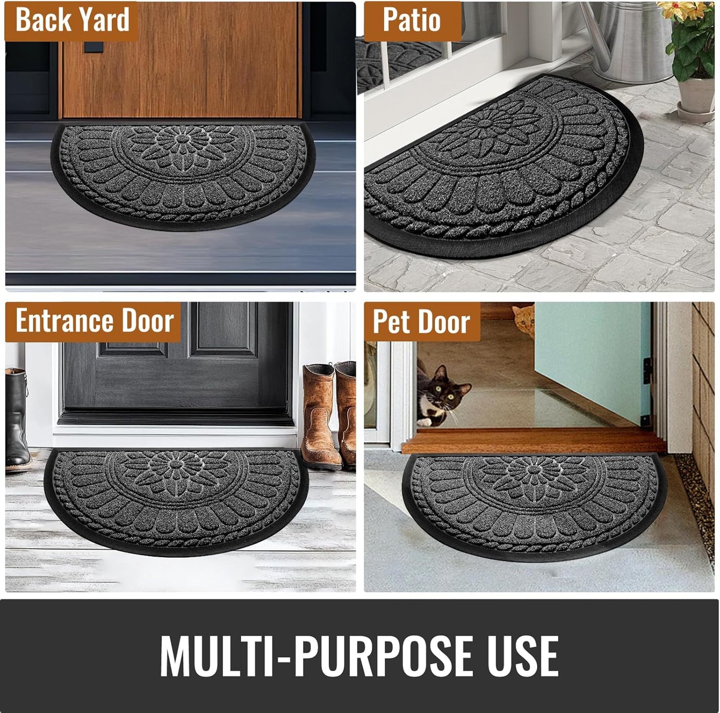 Mibao Front Door Mat Indoor Outdoor Entrance, Semicircular Entrance Mat, Half Round Waterproo Non-Slip Durable Rubber Door Mats, Low Profile Heavy Duty Doormat for Garage, Patio, 30" x 18", Yellow
