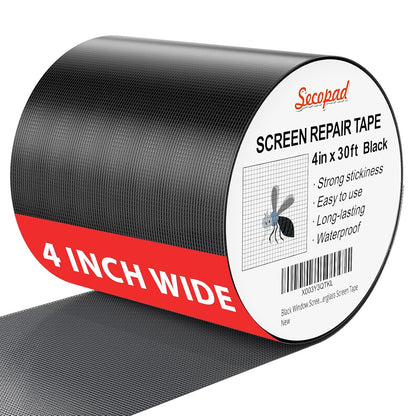 Secopad Grey Window Screen Repair Kit, 4 in X 30 FT (360IN) Screen Repair Tape for Windows or Doors, Strong Adhesive Fiberglass Mesh Patch Tape