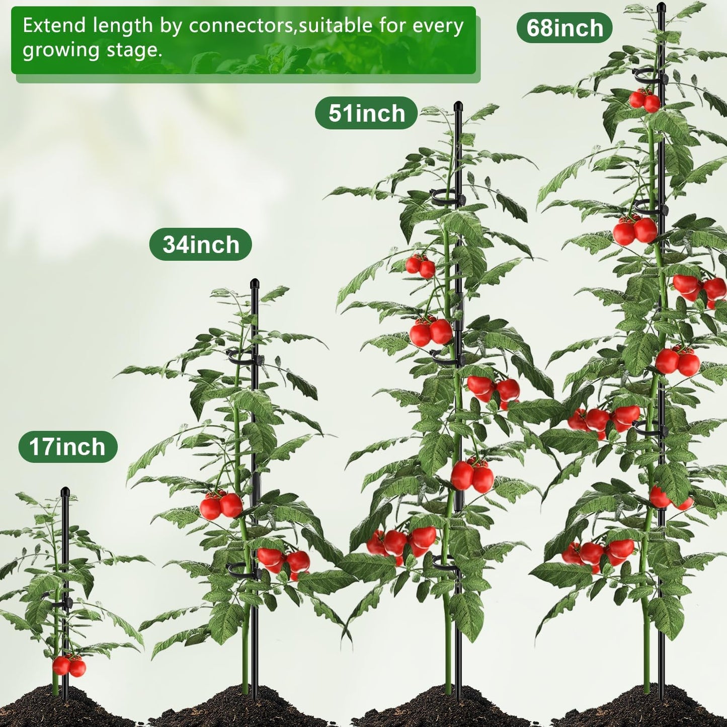 20Pcs Plant Support Stakes 17 inch SupKing Garden Orchid Sticks Extended to 3ft 4ft 5ft Plant Poles with Clips for Indoor Outdoor Potted Tomato Rose Amaryllis Vegetables Comes with 20 Ties（Green）