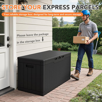 32 Gallon Deck Box Outdoor Indoor Waterproof Storage Box for Patio Furniture, Pool Accessories, Garden Tools, and Cushion Storage, Black