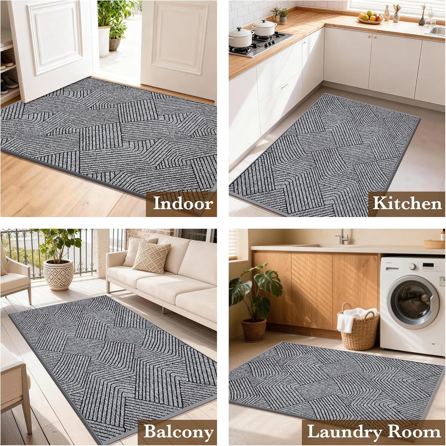 Indoor Door Mat 17"x30", Low-Profile Thin Welcome Front Door Mat Indoor Entrance, Non Slip Rubber Backing Inside Doormat Washable Entryway Dirt Resistant & Absorbent Entry Mat, Light-Brown