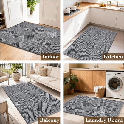 Indoor Door Mat 17"x30", Low-Profile Thin Welcome Front Door Mat Indoor Entrance, Non Slip Rubber Backing Inside Doormat Washable Entryway Dirt Resistant & Absorbent Entry Mat, Light-Brown