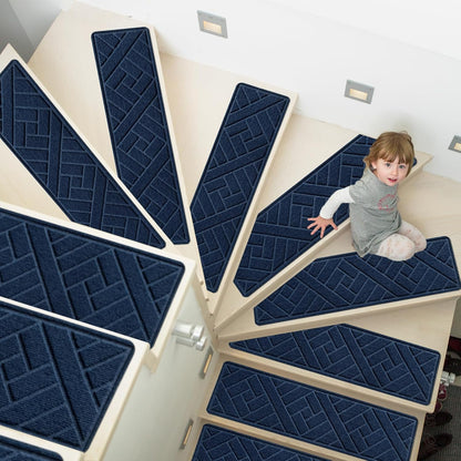 15 Pack 8 "X 30" Non-Slip Carpet Stair Treads for Indoor Wooden Steps, Made of Polyester and Reusable Adhesive, Suitable for Kids Elders and Pets（Black Lines）