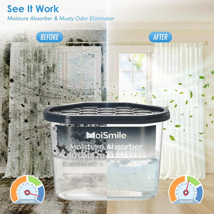 Moisture Absorbers, Efficient Humidity Absorber ＆ Odor Eliminator Boxes, Refillable Car Dehumidifier for Closet, Bathroom, Basement＆ RV, 3 Pack, Fragrance Free
