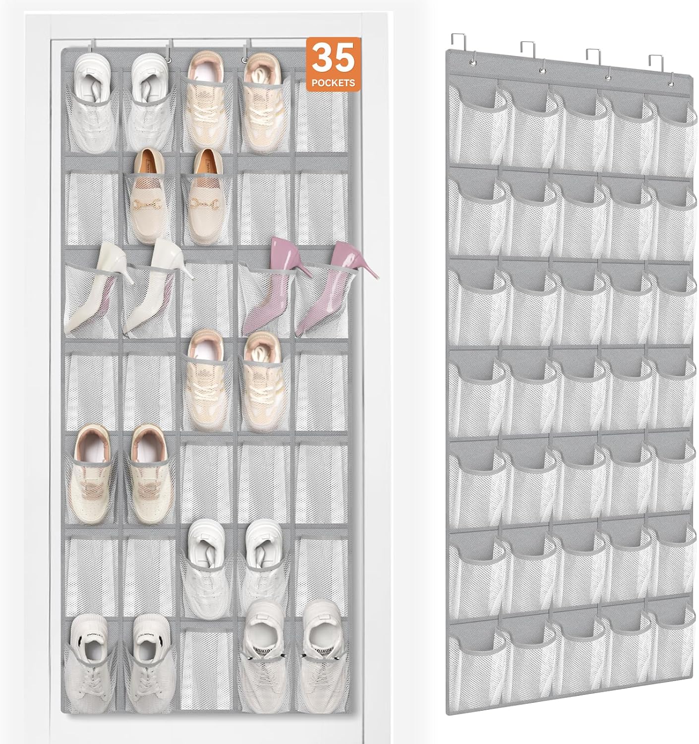 FENTEC 40 Large Pockets Over The Door Shoe Organizer, Mesh Hanging Shoe Organizer Shoe Rack for Closet Mesh Closet Shoe Holder, Over Door Organizer, Shoe Organizer for Wall, Grey, 1 Pack