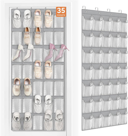 FENTEC 40 Large Pockets Over The Door Shoe Organizer, Mesh Hanging Shoe Organizer Shoe Rack for Closet Mesh Closet Shoe Holder, Over Door Organizer, Shoe Organizer for Wall, Grey, 1 Pack
