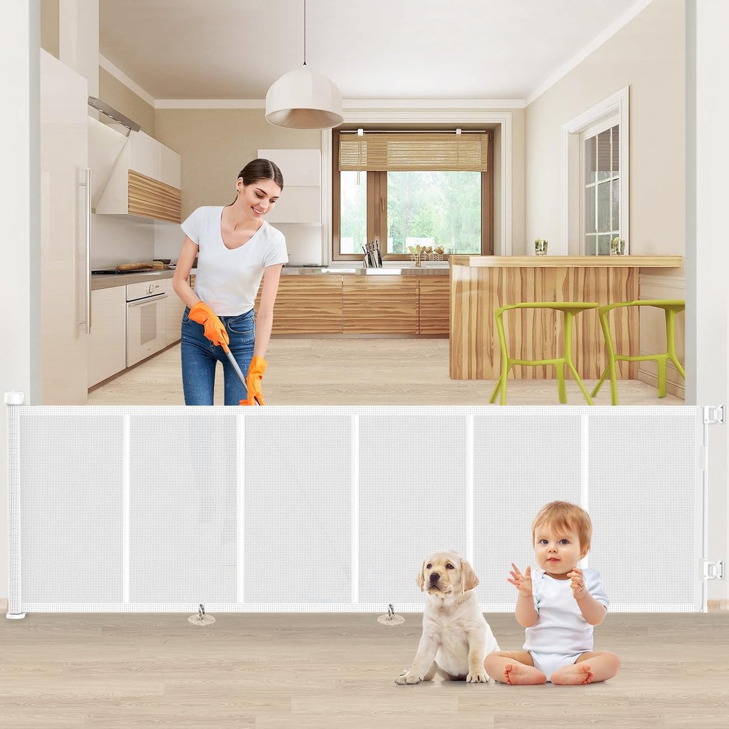 71 inch Retractable Baby Gates, EZIGO Extra Wide Baby Gate for Large Opening Extra Long Mesh Gate for Kids or Pet Dog Gate Child Safety Gate for Stairs Hallways Doorway Indoor Outdoor, Gray
