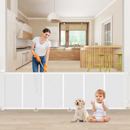 71 inch Retractable Baby Gates, EZIGO Extra Wide Baby Gate for Large Opening Extra Long Mesh Gate for Kids or Pet Dog Gate Child Safety Gate for Stairs Hallways Doorway Indoor Outdoor, Gray