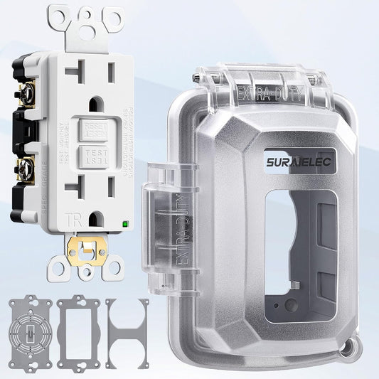 SURAIELEC 1-Gang Outdoor GFCI Outlet with UL Listed in-Use Cover, 20A TR WR ETL Listed GFCI Receptacle, Weatherproof for Outdoor Use, Lockable, Compatible with Existing Electrical Box, Grey, 1-Pack