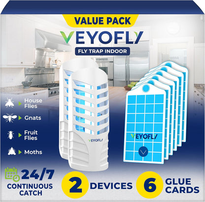VEYOFLY Fruit Fly Traps for Indoors (2 Device + 6 Refills), Gnat Trap Indoor Plug in, Bug Traps, Flying Insect Trap, Gnat Traps for House Indoor, Fly Trap Indoor for Home Bug Light, Gnats Catcher