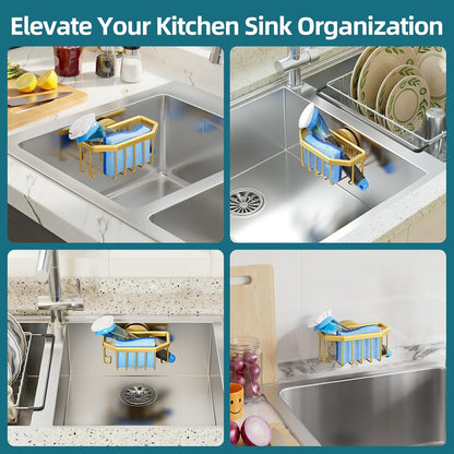 TAILI Sponge Holder with Strong Suction Cup, Dish Sponge Caddy Inside Sink Removable, Rustproof Aluminum for Sponges, Brushes, Stoppers and Scrapers - Black