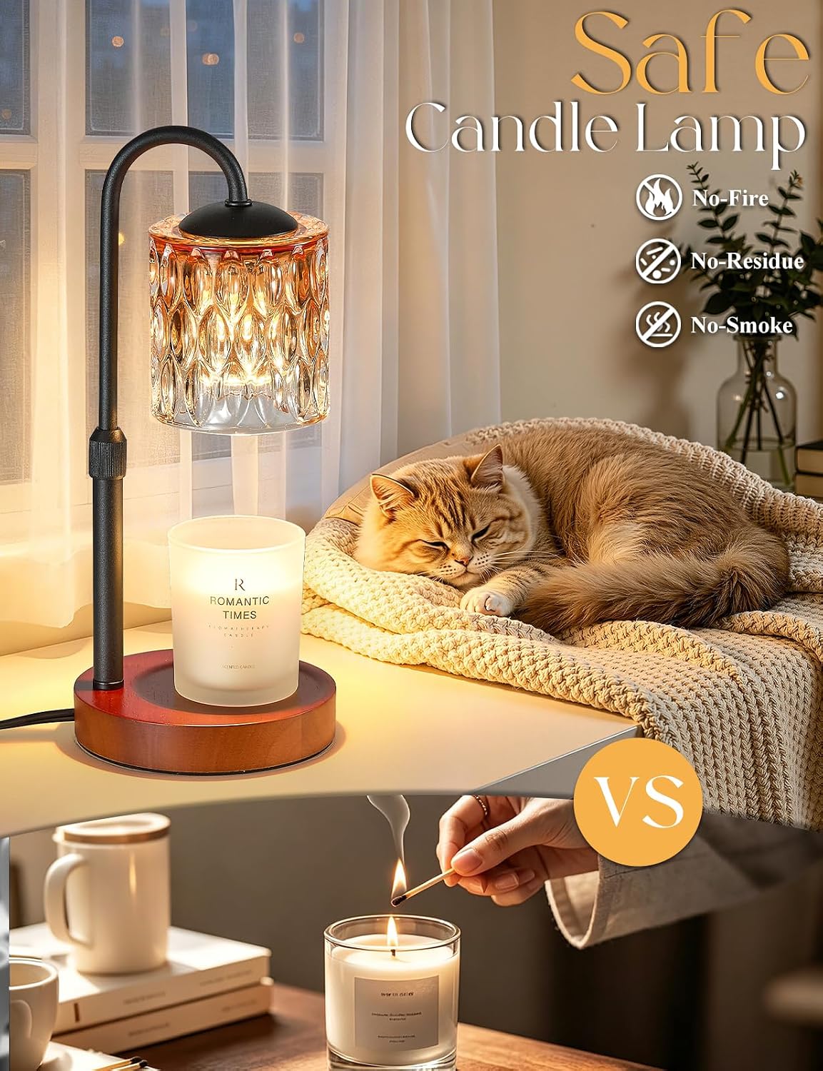 Briever Dimmable Candle Warmer Lamp with Timer, Height Adjustable Electric Candle Wax Warmer, Christmas Birthday Gifts for Women Mom, House Warming Gifts New Home Room Decor, Walnut Solid Wood Base