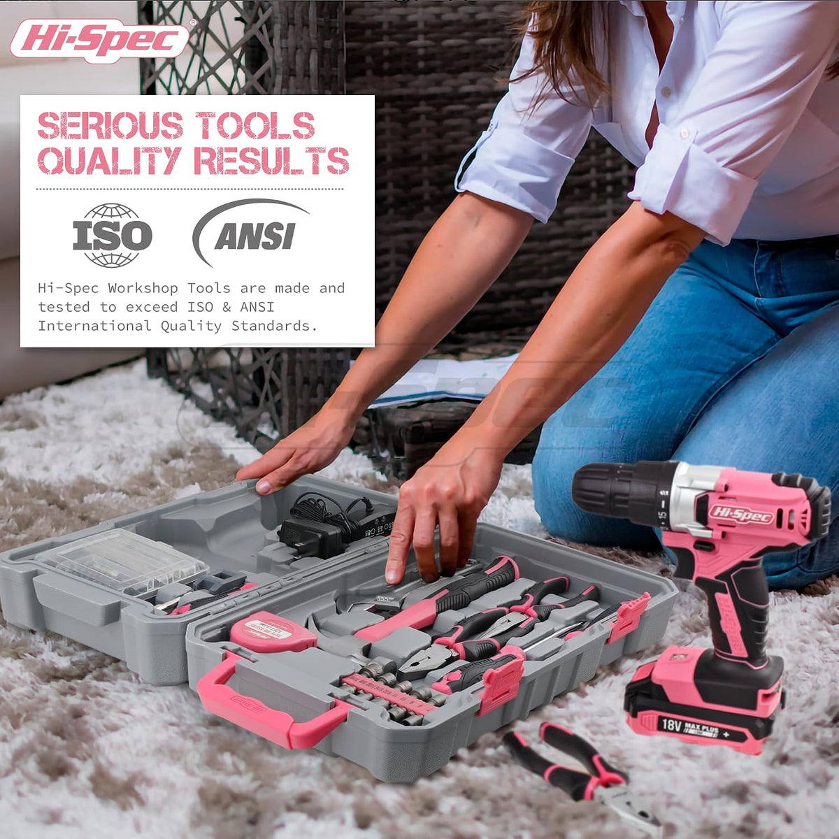 Hi-Spec Tool Kit with 3.6V USB Small Electric Screwdriver Set, Pink Drill Set for Women, Tool Kit for Home