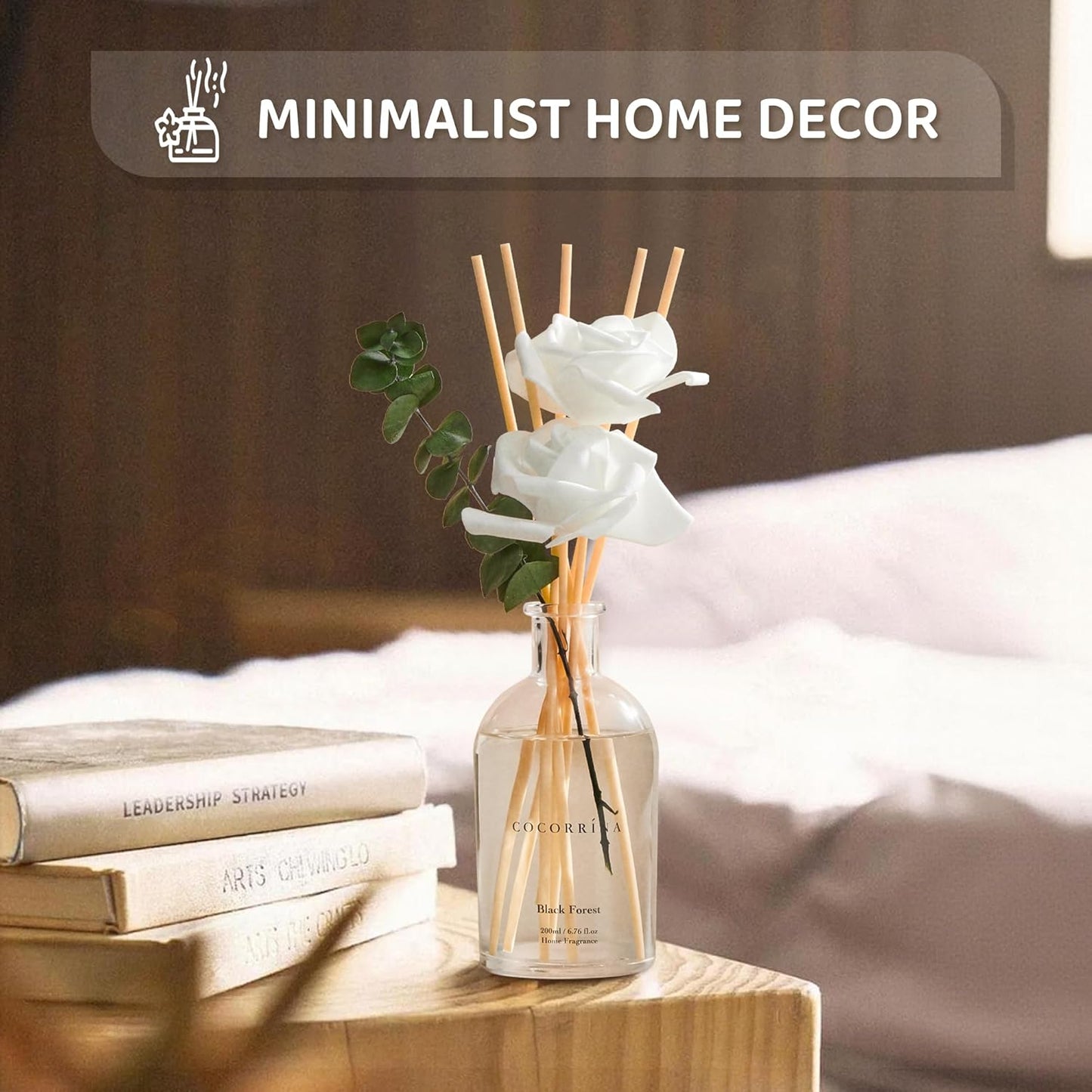 COCORRÍNA Reed Diffuser - Eucalyptus & Moss Scent, 6.76 fl oz Essential Oil with 8 Reed Sticks - Home Fragrance for Bedroom Bathroom Shelf Décor