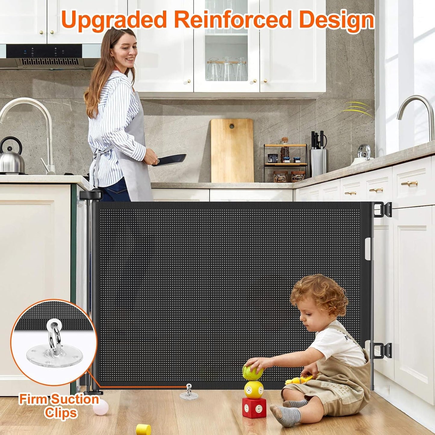 71 inch Retractable Baby Gates, EZIGO Extra Wide Baby Gate for Large Opening Extra Long Mesh Gate for Kids or Pet Dog Gate Child Safety Gate for Stairs Hallways Doorway Indoor Outdoor, Gray