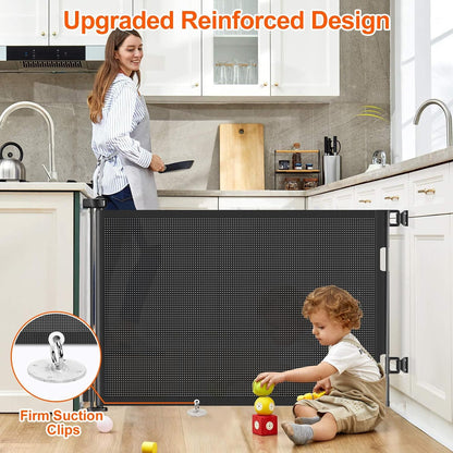 71 inch Retractable Baby Gates, EZIGO Extra Wide Baby Gate for Large Opening Extra Long Mesh Gate for Kids or Pet Dog Gate Child Safety Gate for Stairs Hallways Doorway Indoor Outdoor, Gray