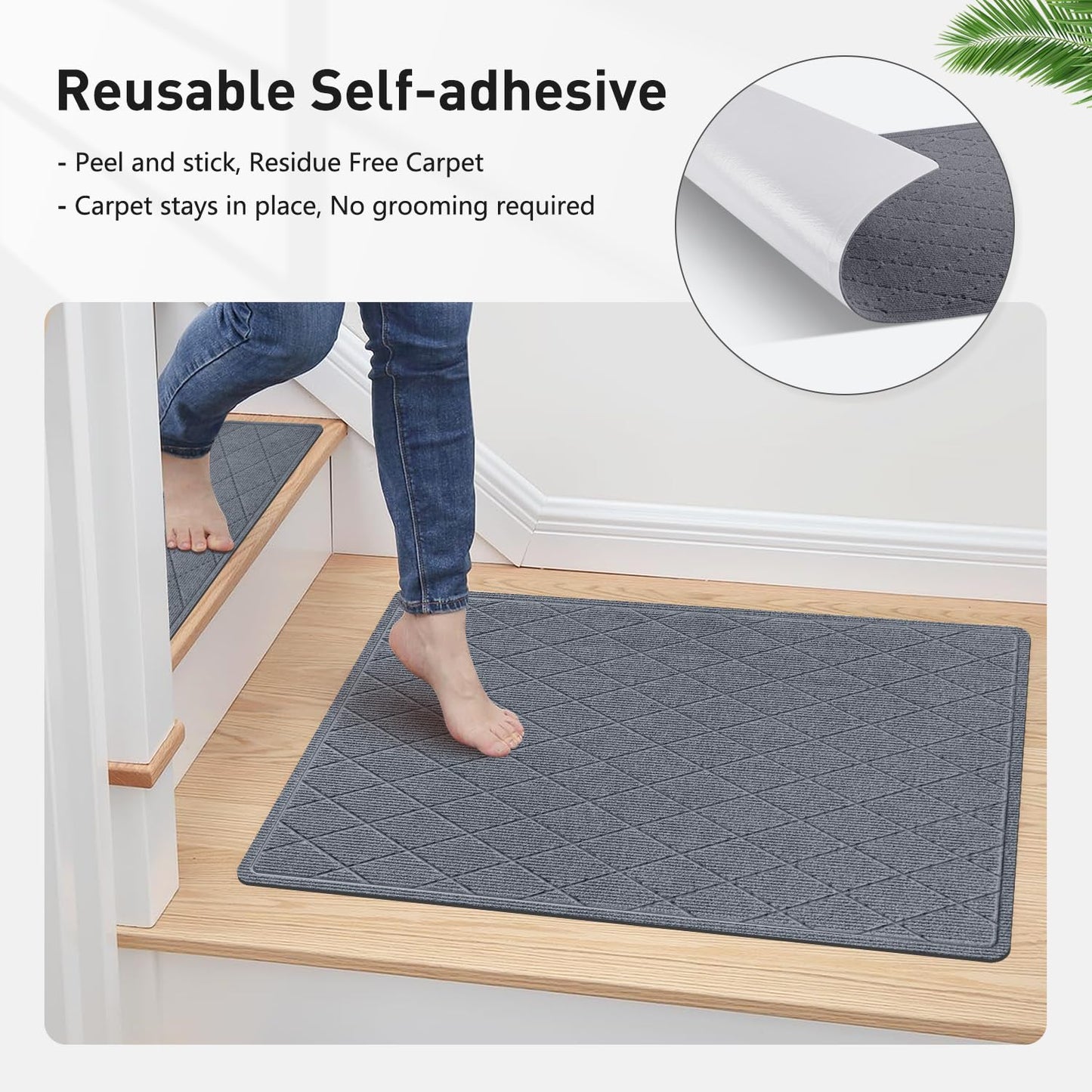 KOOTETA Stair Treads for Wooden Steps Indoor, 15 Pack 8" X 30" Non Slip Carpet Stair Treads with Reusable Adhesive for Kids Elders and Dogs, Surface Polyester TPR Backing Stair Runner Rugs, Dark Grey