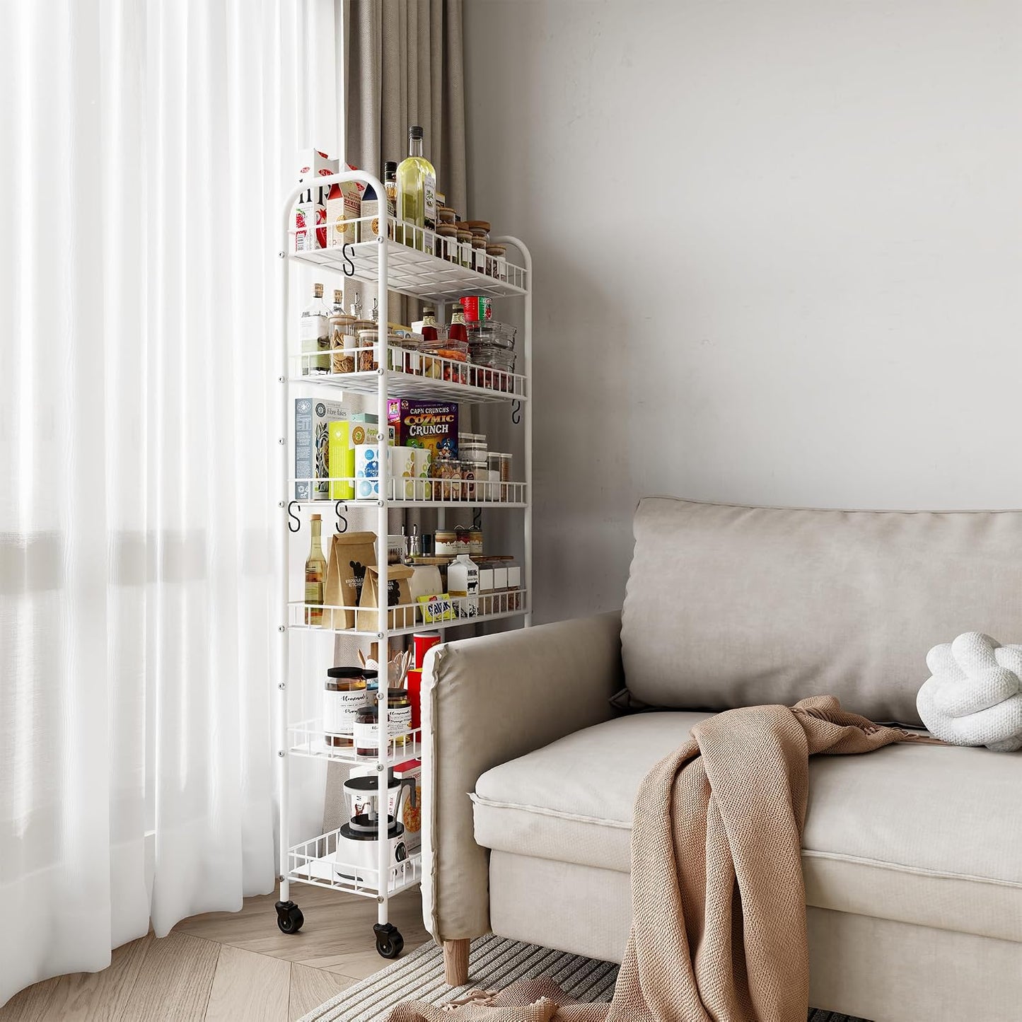 Slim Rolling Storage Cart with Wheels, Metal 6 Tier Spice Rack Mobile Shelving Unit Organizer Kitchen Utility Cart for Office Bathroom Kitchen Laundry Room Narrow Places (6inches)