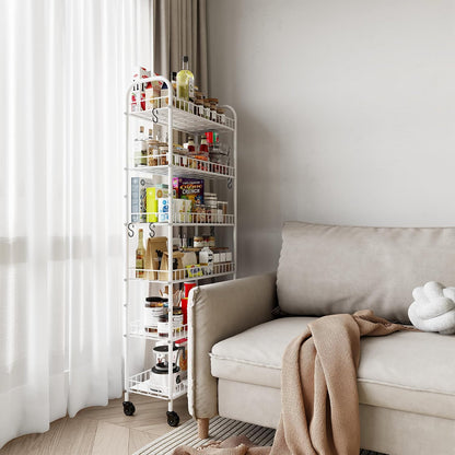 Slim Rolling Storage Cart with Wheels, Metal 6 Tier Spice Rack Mobile Shelving Unit Organizer Kitchen Utility Cart for Office Bathroom Kitchen Laundry Room Narrow Places (6inches)
