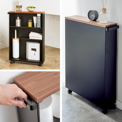 Yamazaki Home Slim Rolling Storage Cart – Narrow Bathroom Storage Cabinet With Handle, Slim Bathroom Storage Cart With Wheels, Easy Assembly, Steel + Wood, White, 27" - Steel -