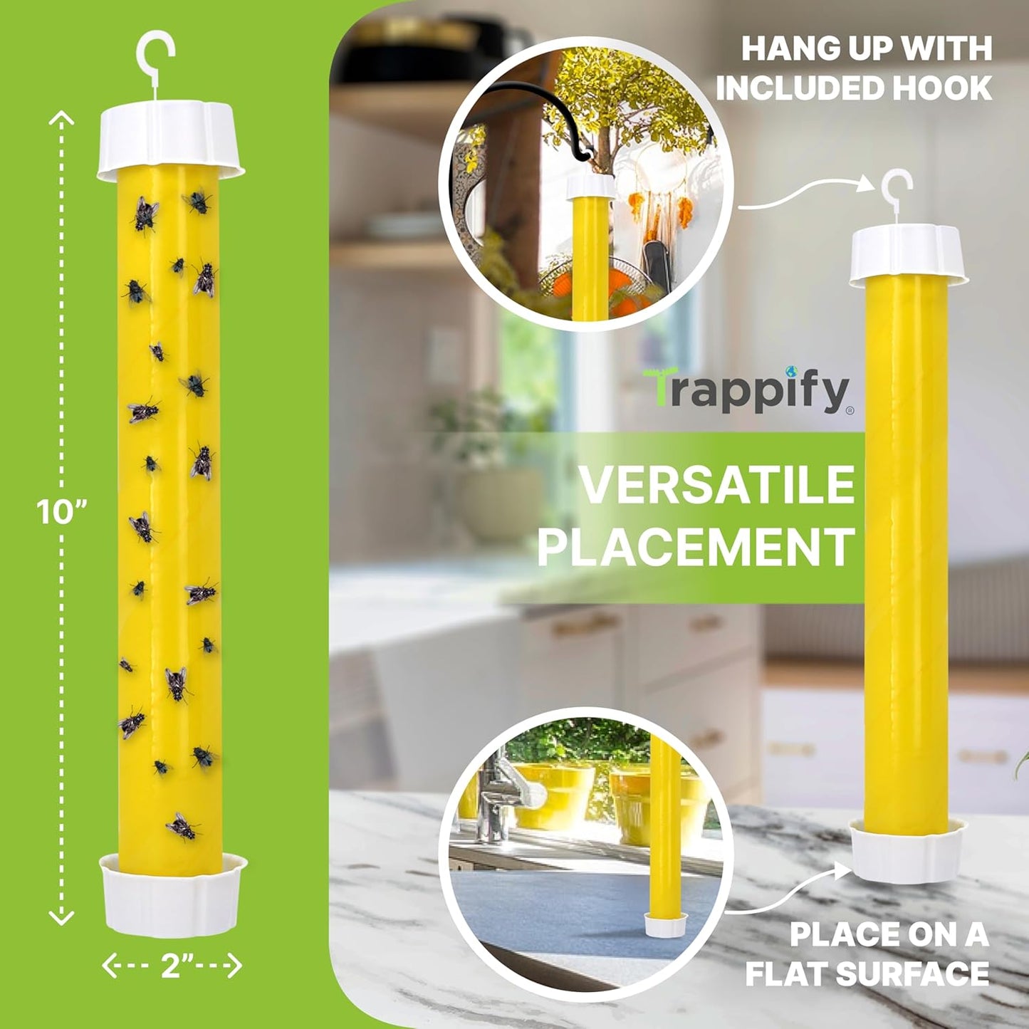 Trappify Hanging Fly Traps Outdoor: Fruit Flies and Flying Insect Trap for Indoor & Outdoor Use I Disposable Sticky Fly Trap Indoor House Pest Control (2 Pack)