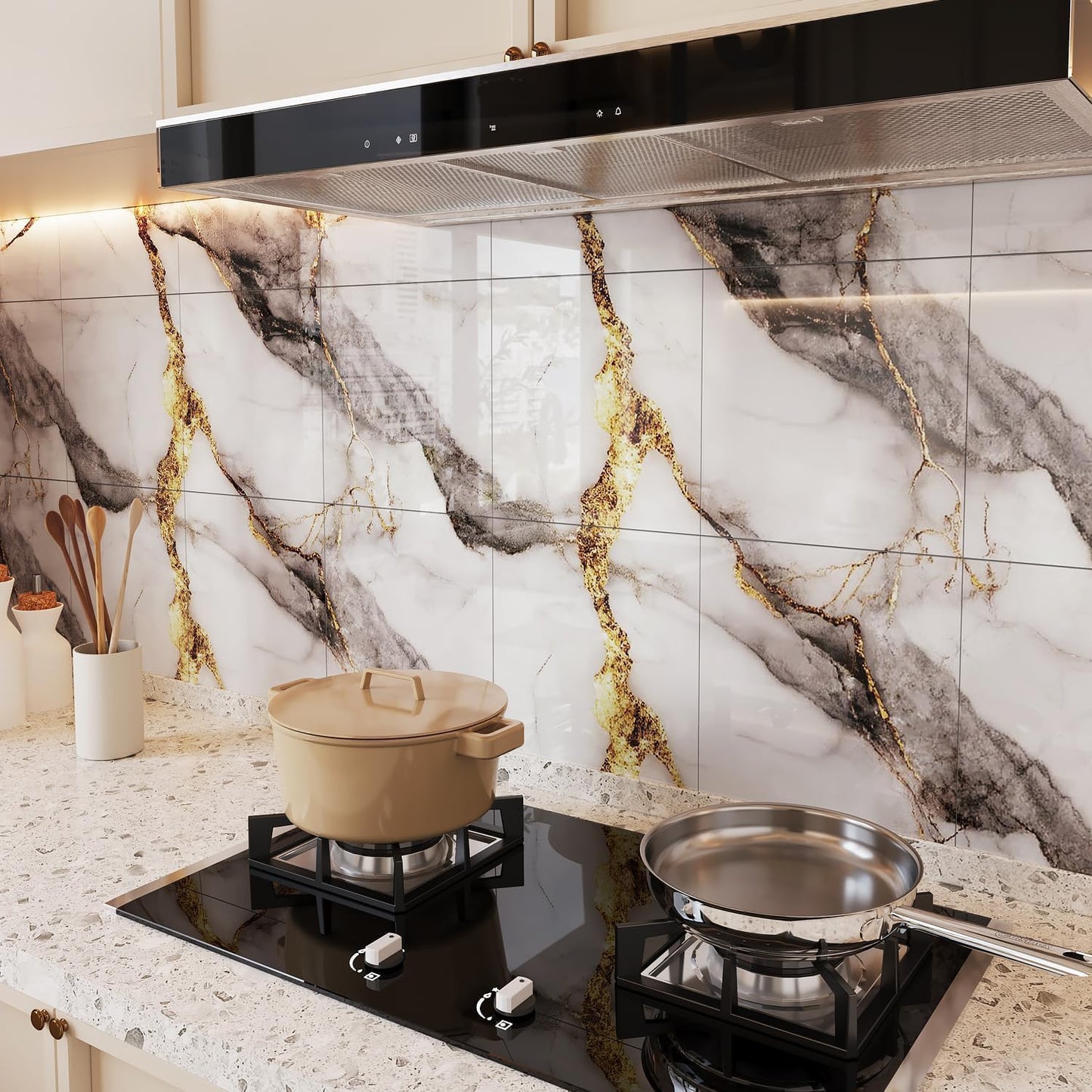 10pcs Peel and Stick Tile Shower Waterproof Marble Tiles Wall Panels, 11.8"x11.8" Self-Adhesive Backsplash Tile, PVC Wall Panels Shower Tiles for Home Bathroom, Kitchen, Living Room Blue