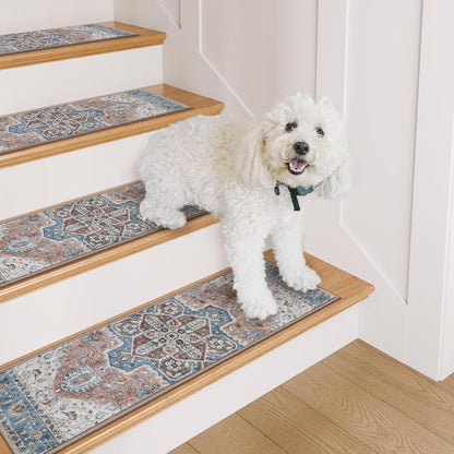 OJIA Stair Treads Non Slip for Wooden Steps Indoor 15PCS Carpet Stair Treads, Rubber Backing Stair Carpet Treads, Residue Free 8"x30" Staircase Step Treads Edging Stair Rugs for Kids & Pets, Gray