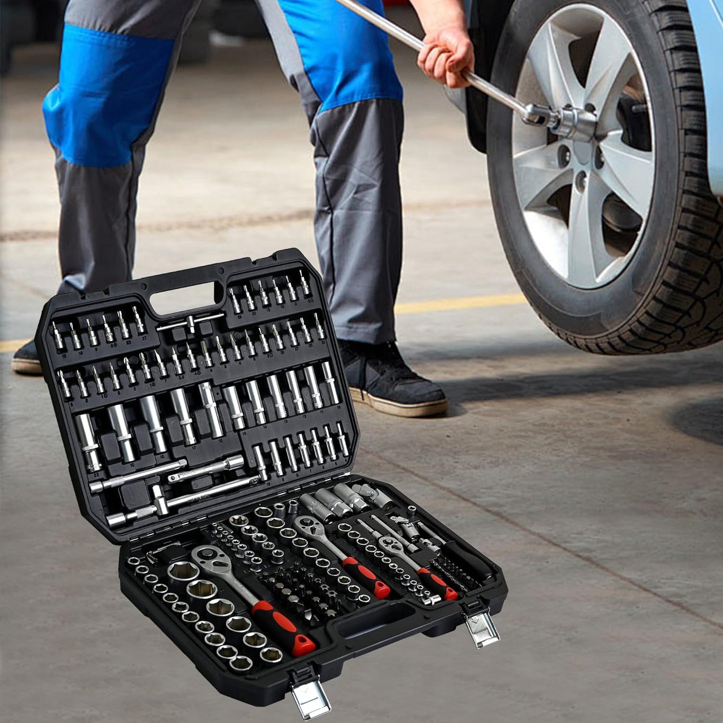 899PCS Tool Set, Household Tool Kit with Rolling Tool Box, Complete Tool Box Set Hand Tool Set with Tool Box, Mechanic Tool Set Rolling Tool Set for Home/Auto Repair Tool Set (Black)