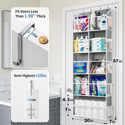 JARLINK 2 Pack Over the Door Organizer Storage, 5 Shelf Hanging Door Organizer with 5 Large Capacity Pockets, Anti Tilt 44 lb Load Behind Door Storage for Bedroom, Bathroom, Pantry, Nursery, (Grey)