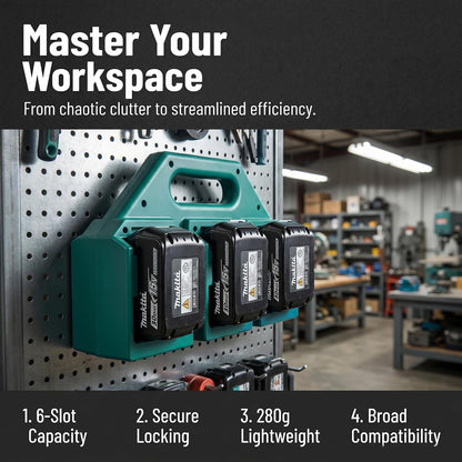 6-Slot Battery Carrying Holder for Makita 18V & 14.4V, Batteries Tool Case Storage Organizer Rack for Makita, Portable and Rugged Battery Caddy with Handle for Jobsite and Mount Bag Use